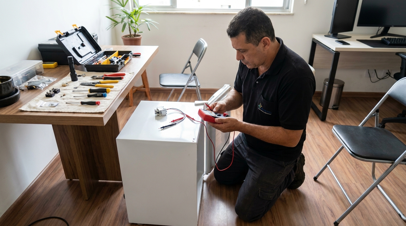 Manutenção da placa eletrônica de um frigobar em São Bernardo do Campo‑SP